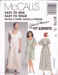 8170 MCCALLS EZ LOOSE EMPIRE TIED POCKET DRESS LENGTHS PATTERN 16, 14